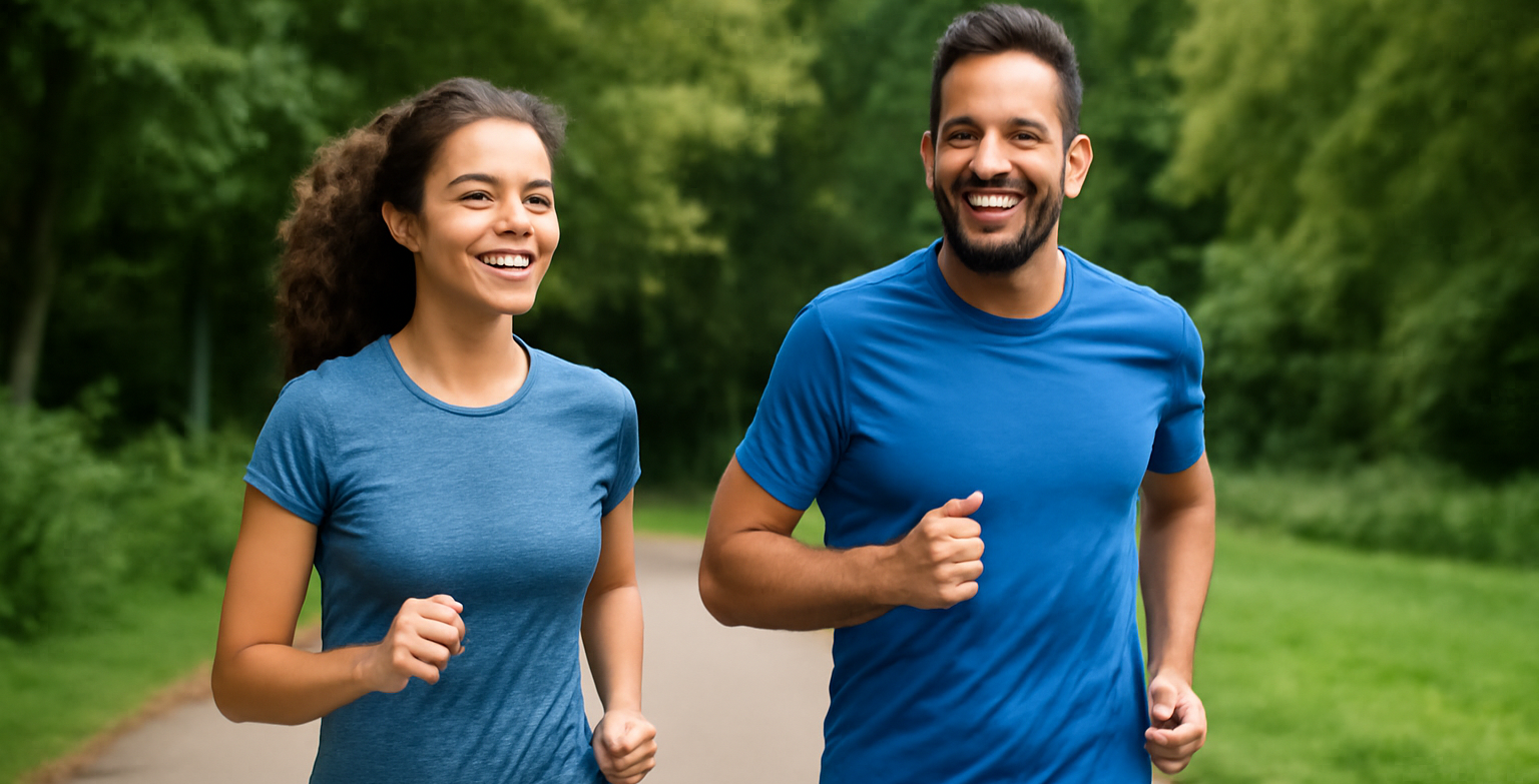 Omega 3 voor sporters: onderdeel van een gezonde basis 1 Vrouw en man aan het hardlopen in het bos