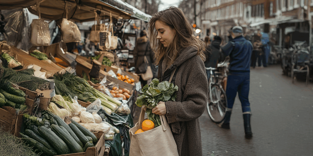 Lady in the market buying vegetables
