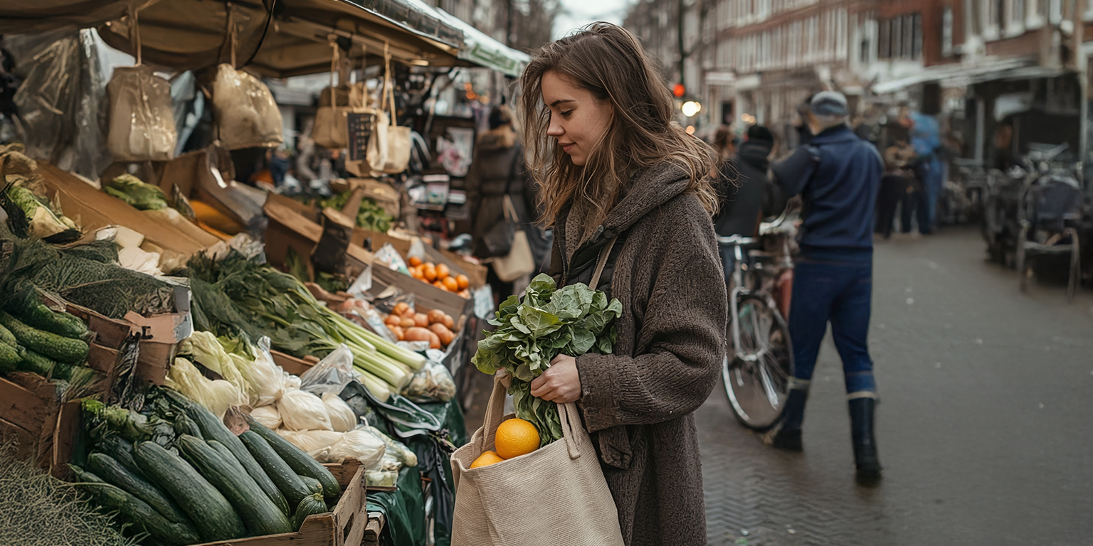 Femme au marché achetant des légumes