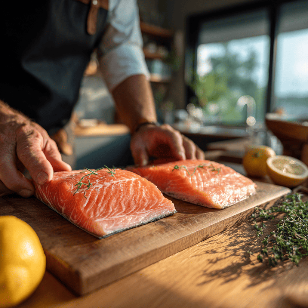 Lage bloeddruk: wanneer is het een probleem en wat kun je doen? 3 Man cooks salmon for omega-3 and to lower blood pressure